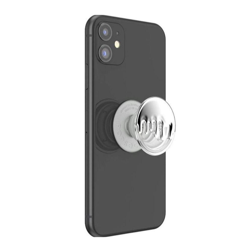 PopSockets Phone Grip with Expanding Kickstand - Chrome Drip Silver - Picture 3 of 6